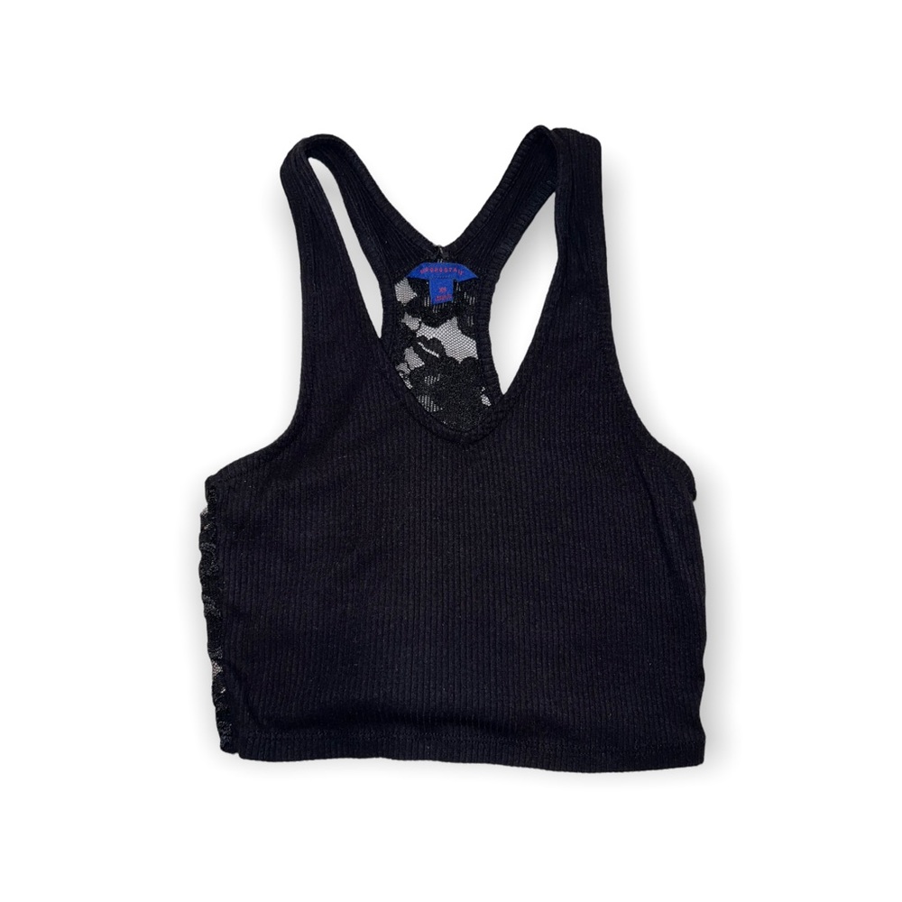Aeropostale Black Racerback Cropped Top w/ Lace Back